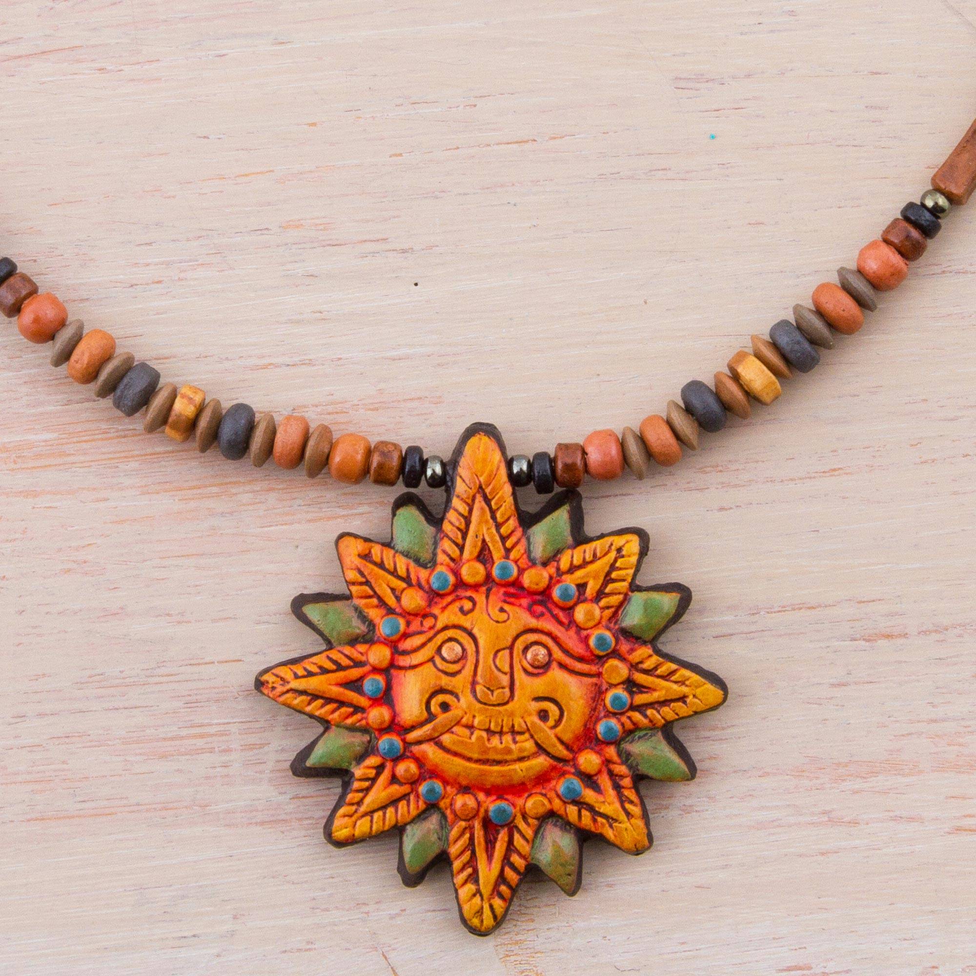Incan Sun God 925 Sterling Silver and Ceramic Inca Sun Necklace from Peru Peru’s Inti Raymi Festival