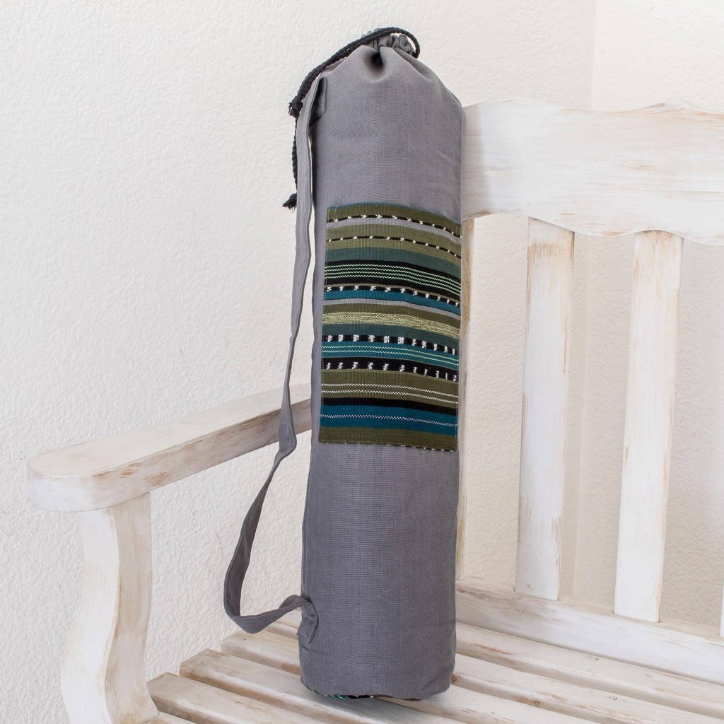 Striped Cotton Yoga Bag from Guatemala, "Atitlan Lake" New year's resolutions