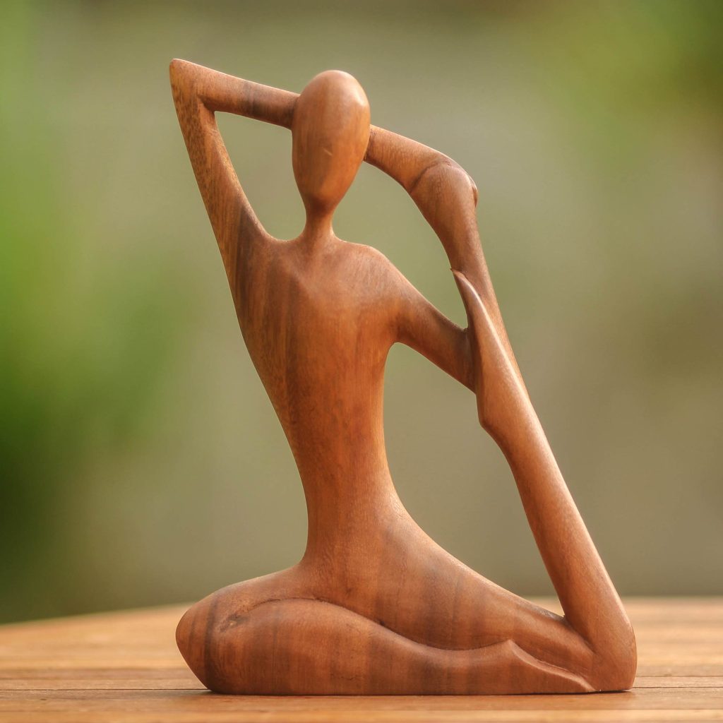 Wood Sculpture from Indonesia, "Yoga Stretch" New year's Resolutions