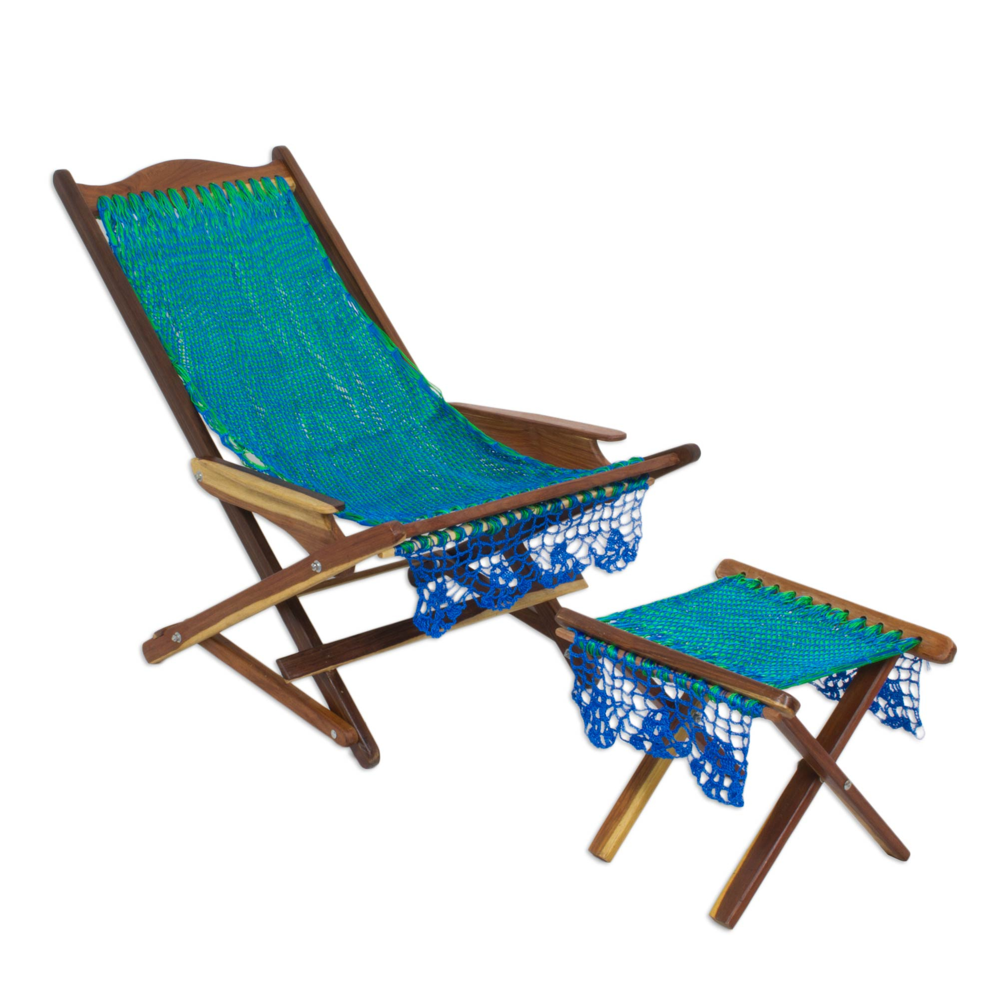 Maya hammock deck chair and footstool, 'Cancun Coast' - Sit back and relax!  This Deck Chair and Footstool, is available in many other colors!